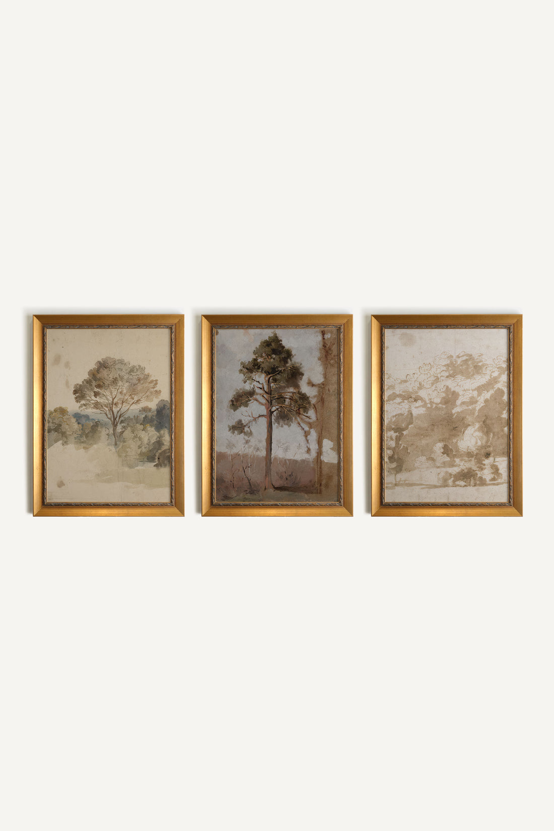 paysages dorés Set, 3 works on rigid canvas, framed in gold