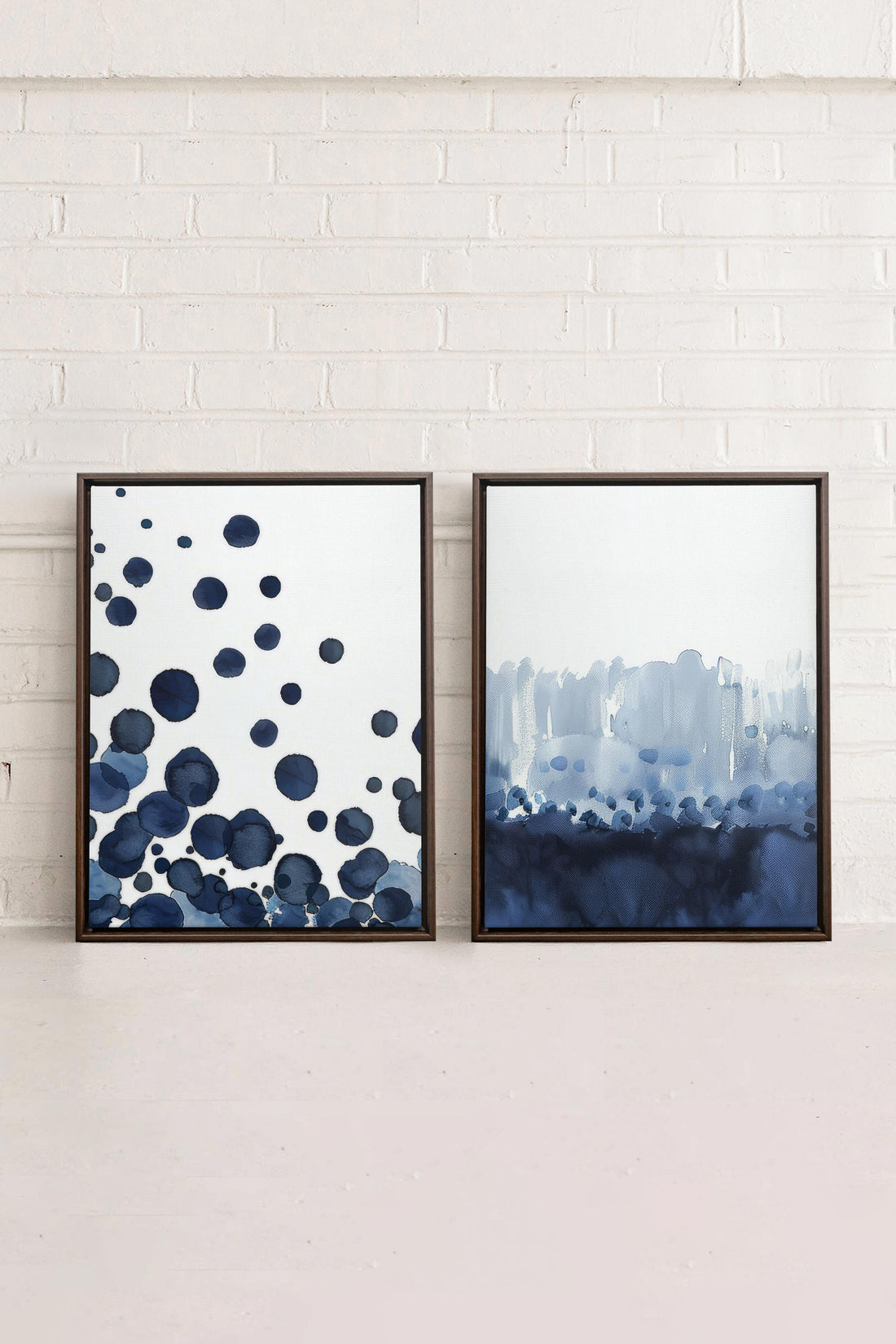 OLEKA CANVAS - OCEAN MIST DUO, 2 Oeuvres sur toile étirée, encadré Brun Noyer