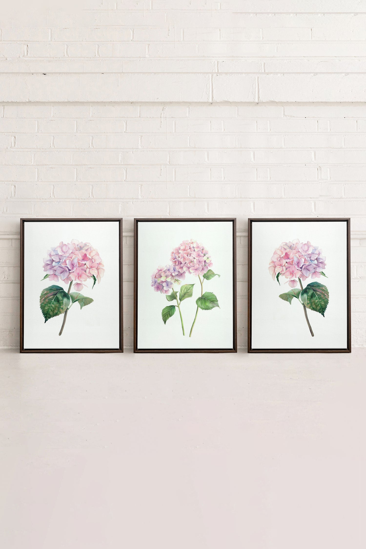 BLOSSOMING TRIO, 3 Oeuvres sur toile étirée, encadré Brun Noyer