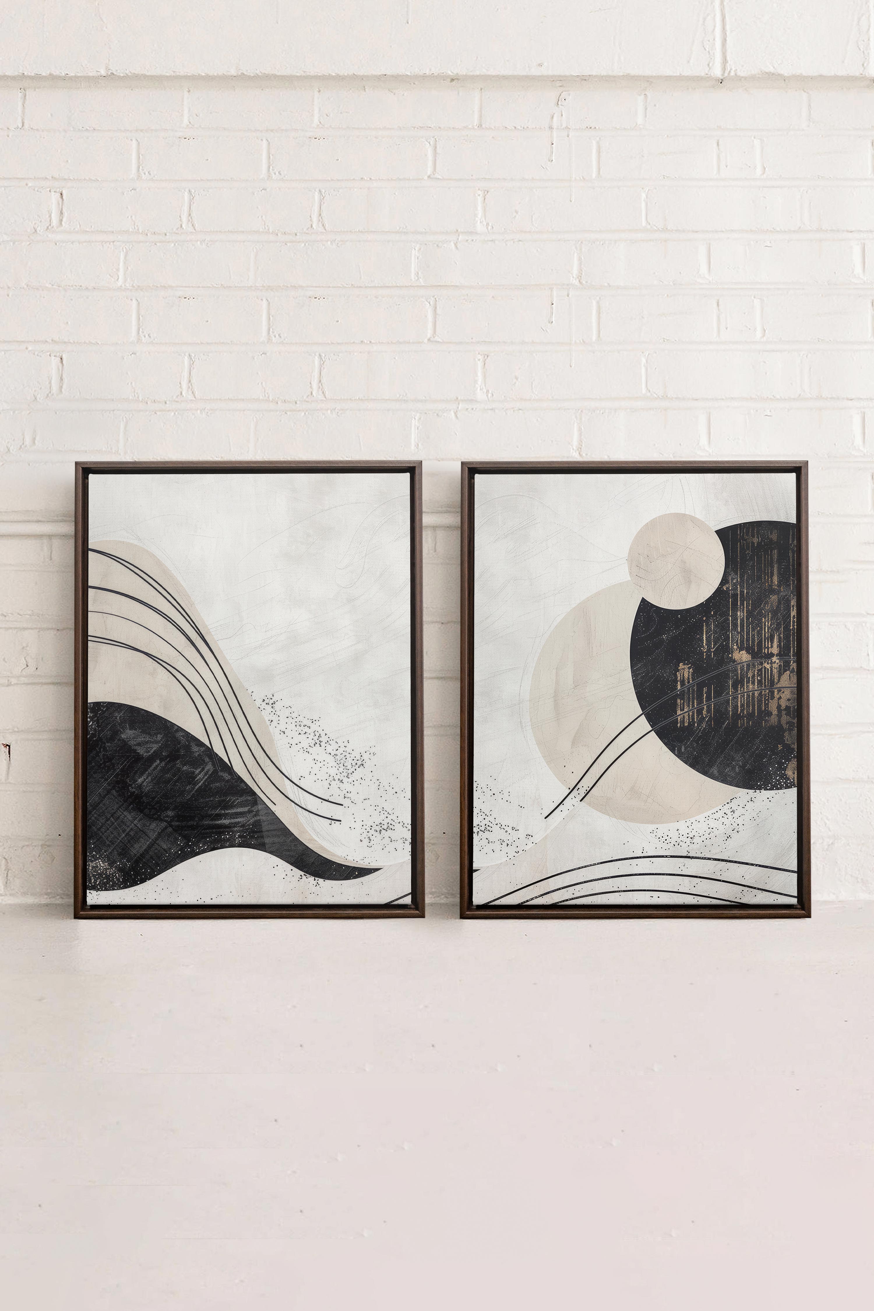 OLEKA CANVAS - MINIMALIST UNIVERSE DUO, 2 Oeuvres sur toile étirée, encadré Brun Noyer