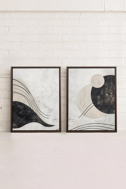 OLEKA CANVAS - MINIMALIST UNIVERSE DUO, 2 Oeuvres sur toile étirée, encadré Brun Noyer