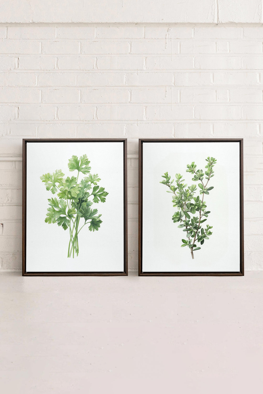 DUO FINES HERBES, 2 Works on stretched canvas, framed in Walnut Brown