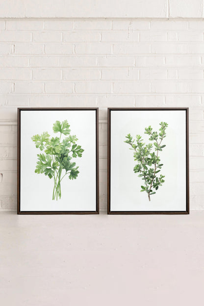 DUO FINES HERBES, 2 Works on stretched canvas, framed in Walnut Brown
