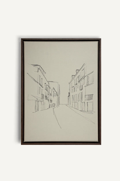 OLEKA CANVAS - ESQUISSE URBAINE, Oeuvre sur toile étirée, encadré Brun Noyer