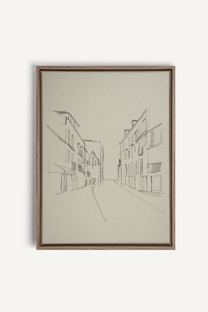 OLEKA CANVAS - ESQUISSE URBAINE, Oeuvre sur toile étirée, encadré Brun Chêne