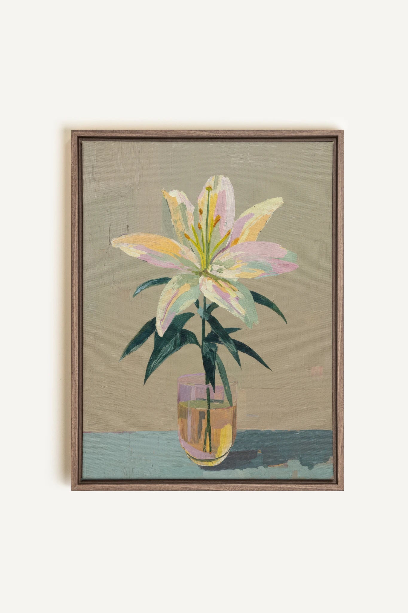 ETERNAL LILY, Artwork on stretched canvas, framed in Brown Oak