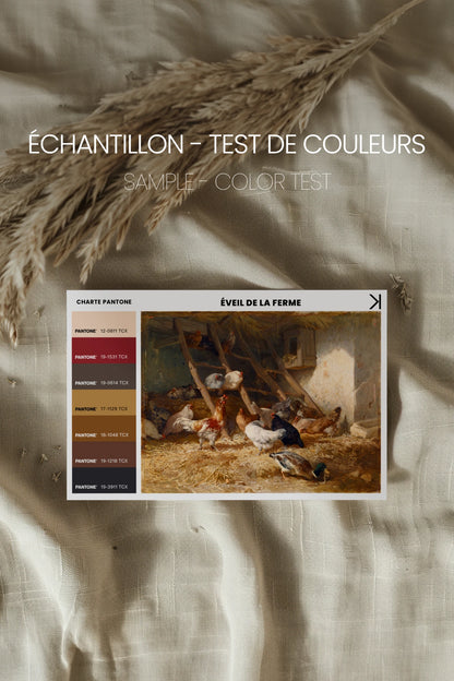 ÉVEIL DE LA FERME, Artwork on rigid canvas, framed in Vintage Gold