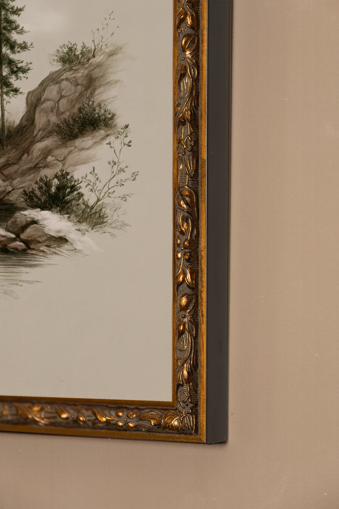EVERGREEN RIVER, Oeuvre sur toile rigide, encadré Vintage Bronze