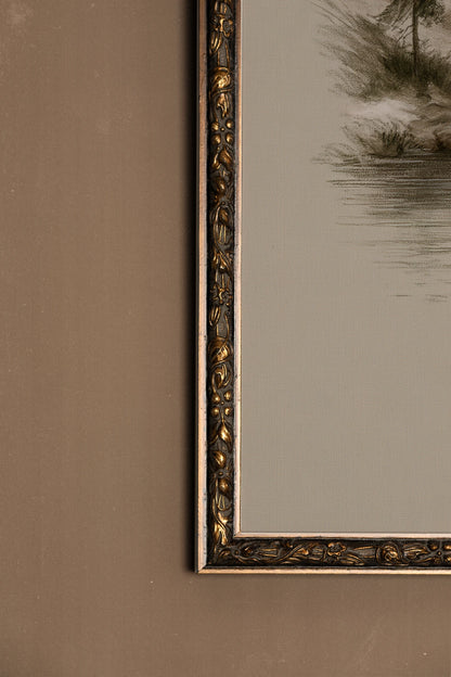 EVERGREEN RIVER, Artwork on rigid canvas, framed Vintage Bronze