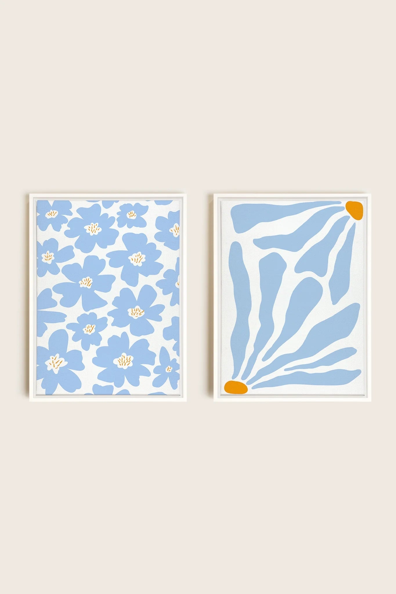 OLEKA CANVAS - FANTAISIE BOTANIQUE, 2 Oeuvres sur toile étirée, encadré Blanc