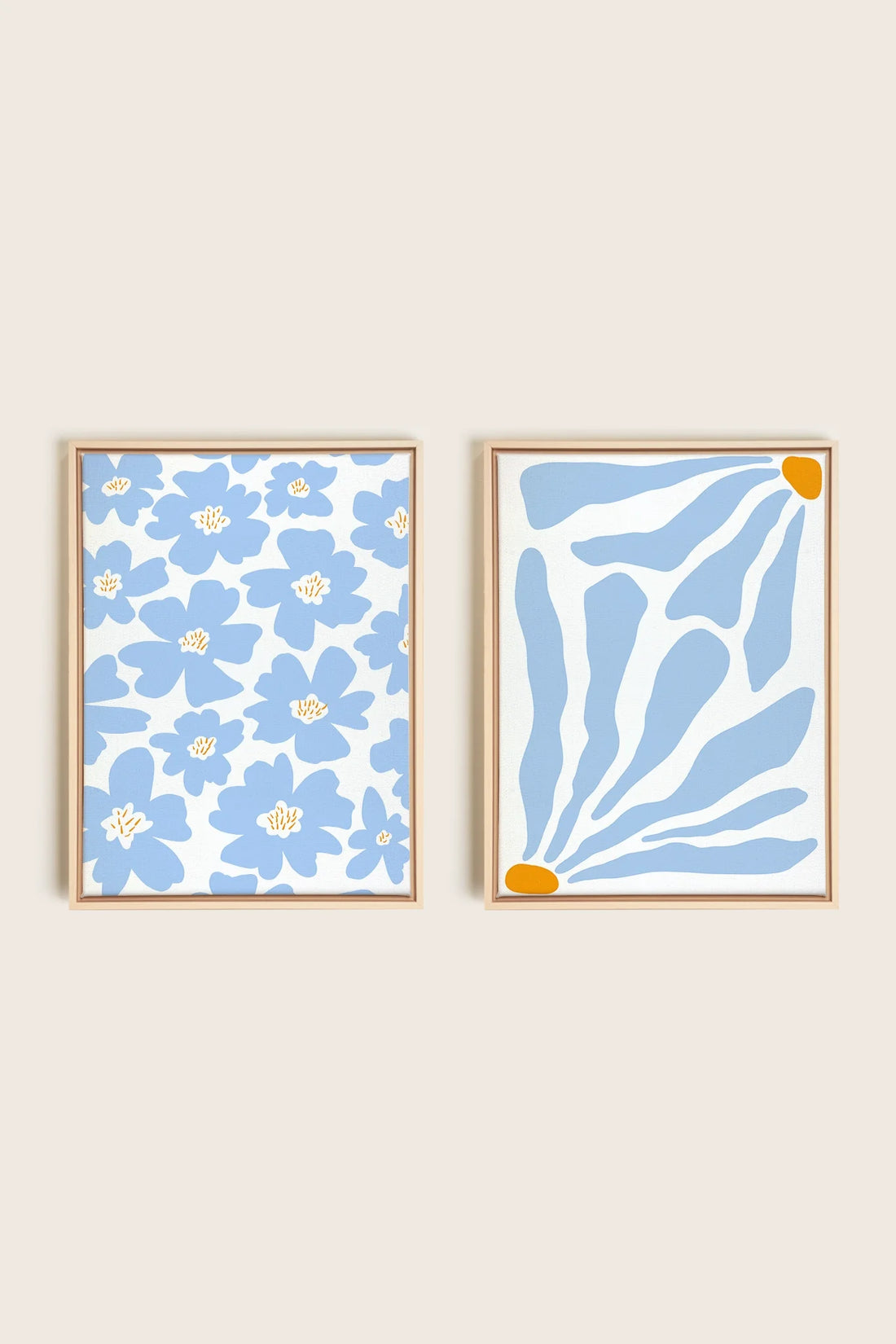 OLEKA CANVAS - FANTAISIE BOTANIQUE, 2 Oeuvres sur toile étirée, encadré Naturel Clair