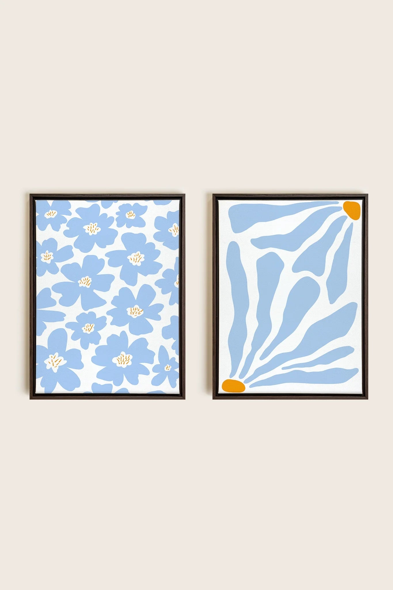 OLEKA CANVAS - FANTAISIE BOTANIQUE, 2 Oeuvres sur toile étirée, encadré Brun Noyer