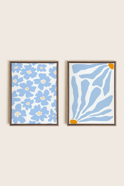 OLEKA CANVAS - FANTAISIE BOTANIQUE, 2 Oeuvres sur toile étirée, encadré Brun Chêne