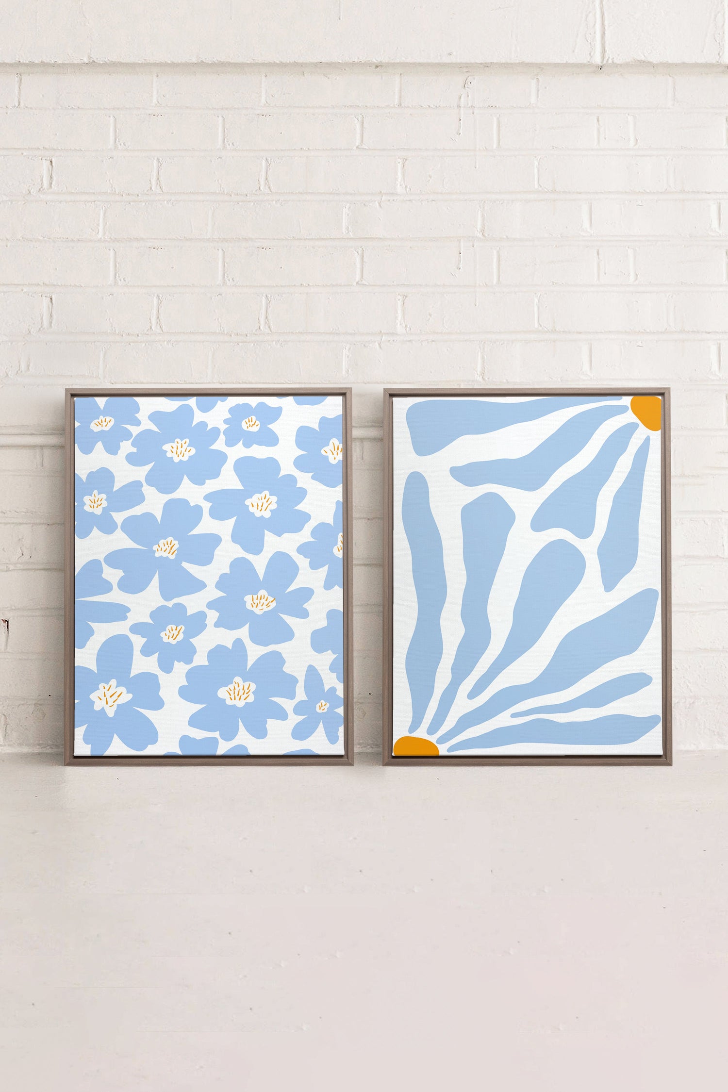 OLEKA CANVAS - FANTAISIE BOTANIQUE, 2 Oeuvres sur toile étirée, encadré Brun Chêne