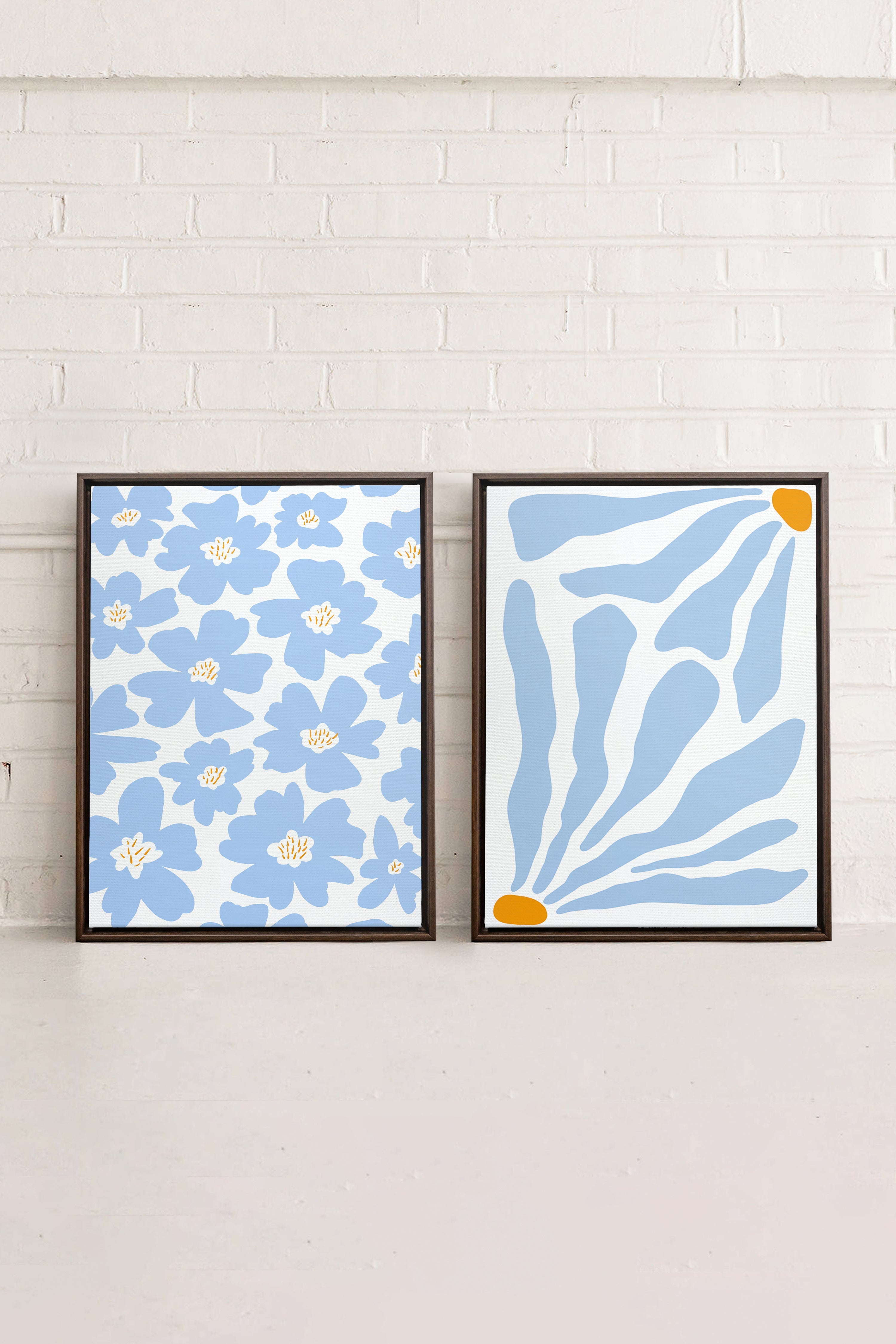 OLEKA CANVAS - FANTAISIE BOTANIQUE, 2 Oeuvres sur toile étirée, encadré Brun Noyer