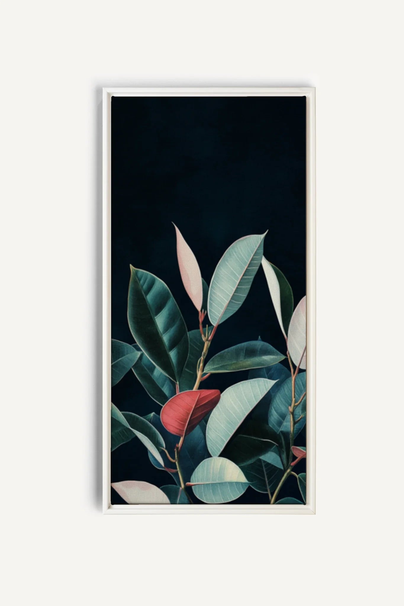 OLEKA CANVAS - FEUILLAGE NOCTURNE, Oeuvre sur toile étirée, encadré Blanc