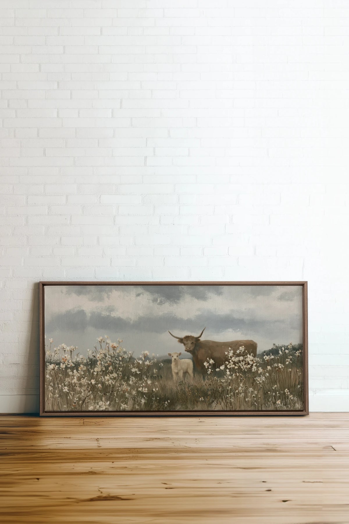 FIRST SPRING, Oeuvre sur toile étirée, encadré Brun Chêne