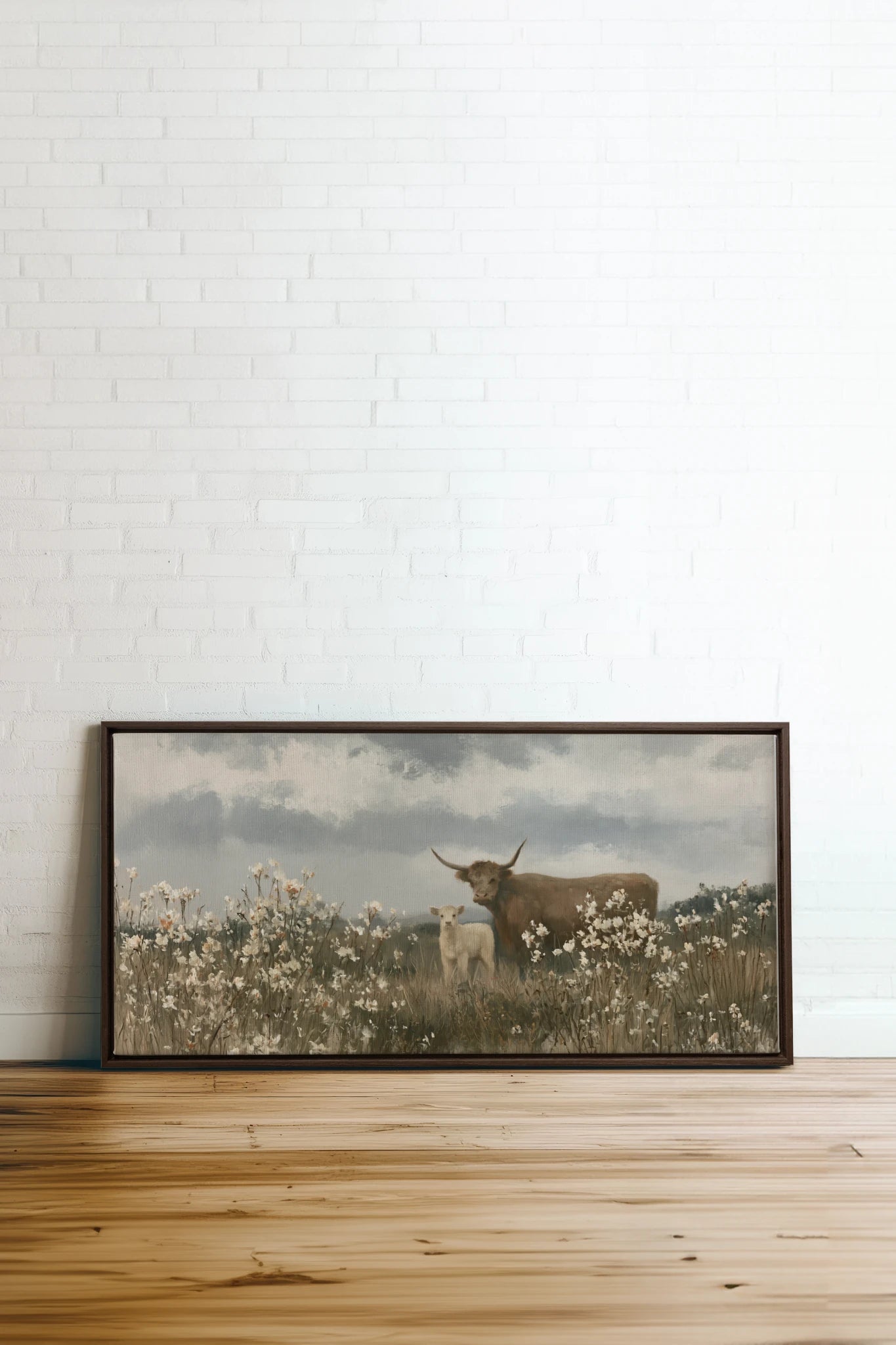 FIRST SPRING, Oeuvre sur toile étirée, encadré Brun Noyer