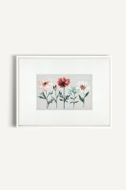 OLEKA CANVAS - FLEURS DE SAISON, Oeuvre sur toile étirée, encadré Blanc