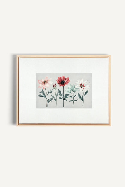 OLEKA CANVAS - FLEURS DE SAISON, Oeuvre sur toile étirée, encadré Naturel Clair