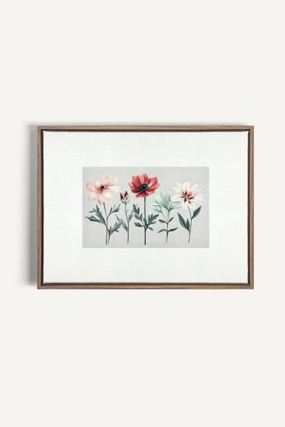 OLEKA CANVAS - FLEURS DE SAISON, Oeuvre sur toile étirée, encadré Brun Chêne