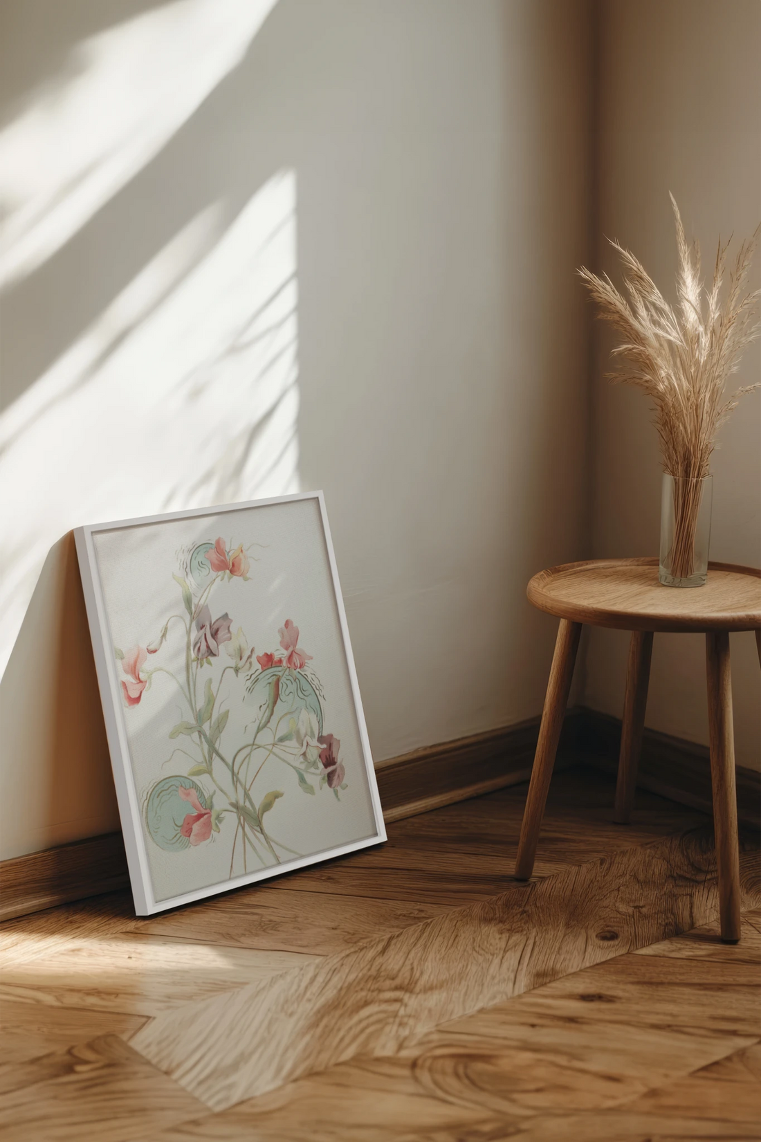 FLEURS DE SILENCE, Oeuvre sur toile étirée, encadré Blanc