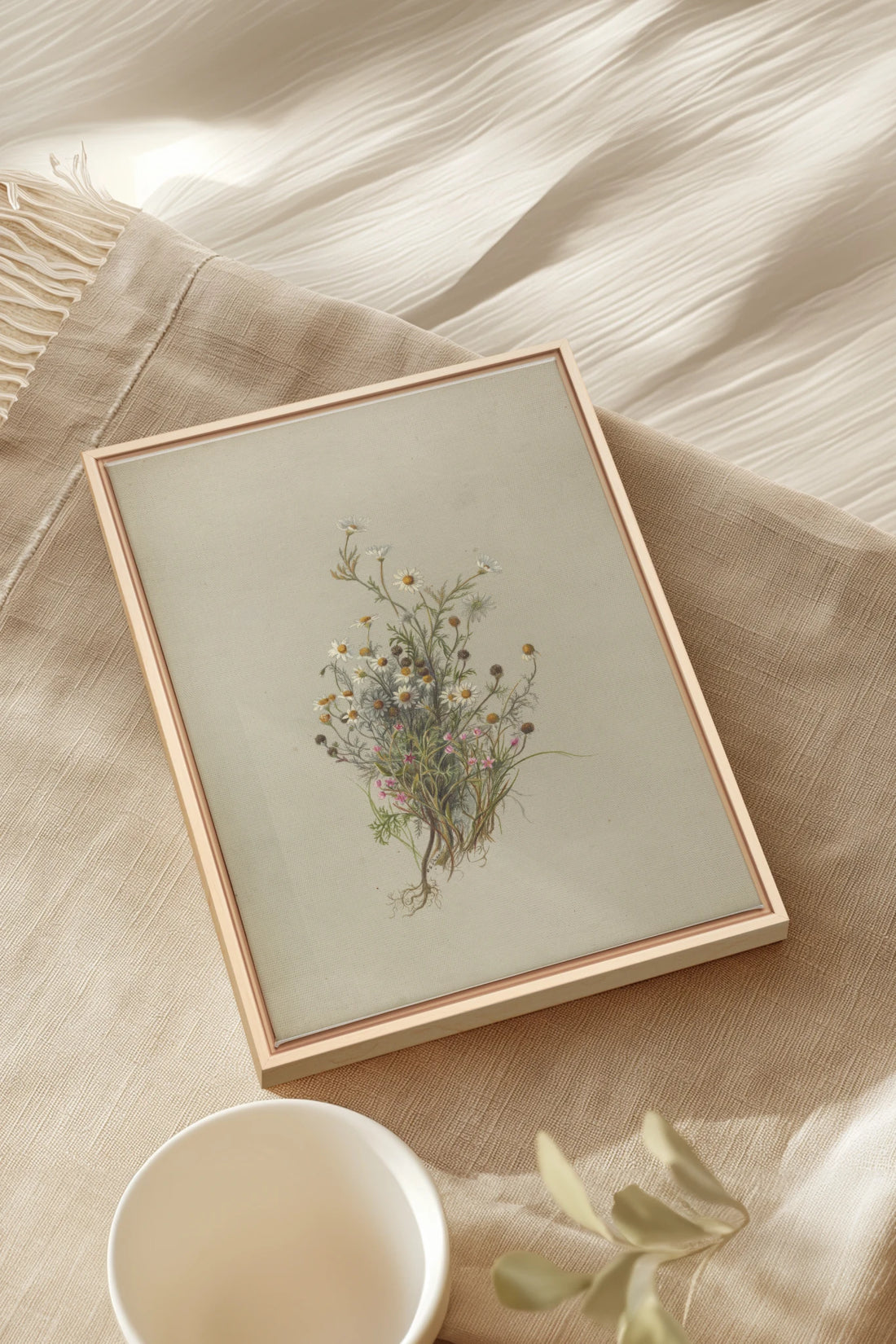 FLEURS DES PRÉS, Oeuvre sur toile étirée, encadré Naturel Clair