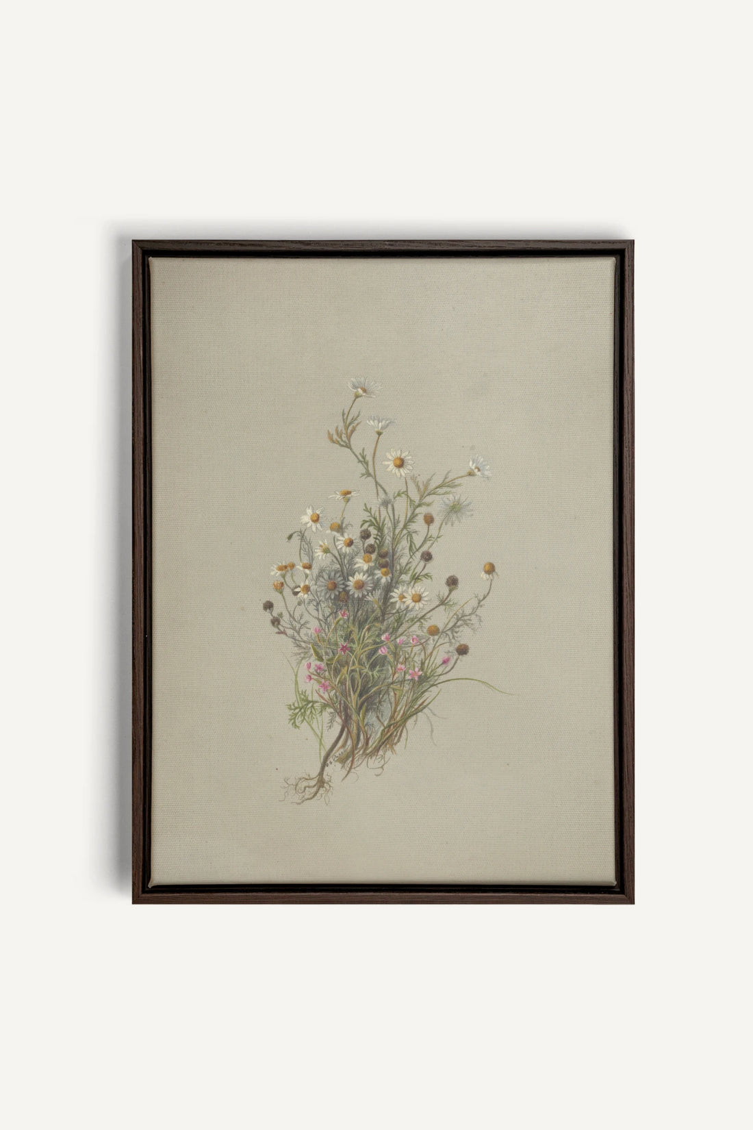 FLEURS DES PRÉS, Oeuvre sur toile étirée, encadré Brun Noyer