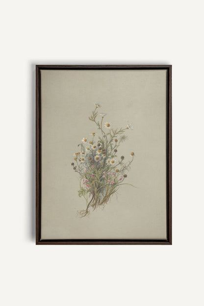 FLEURS DES PRÉS, Oeuvre sur toile étirée, encadré Brun Noyer