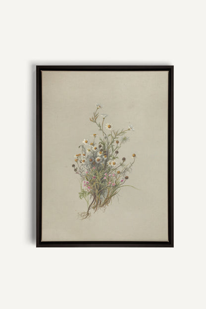 FLEURS DES PRÉS, Oeuvre sur toile étirée, encadré Noir