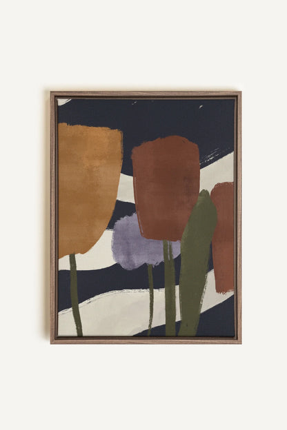 OLEKA CANVAS - FLORAISONS, Oeuvre sur toile étirée, encadré Brun Chêne