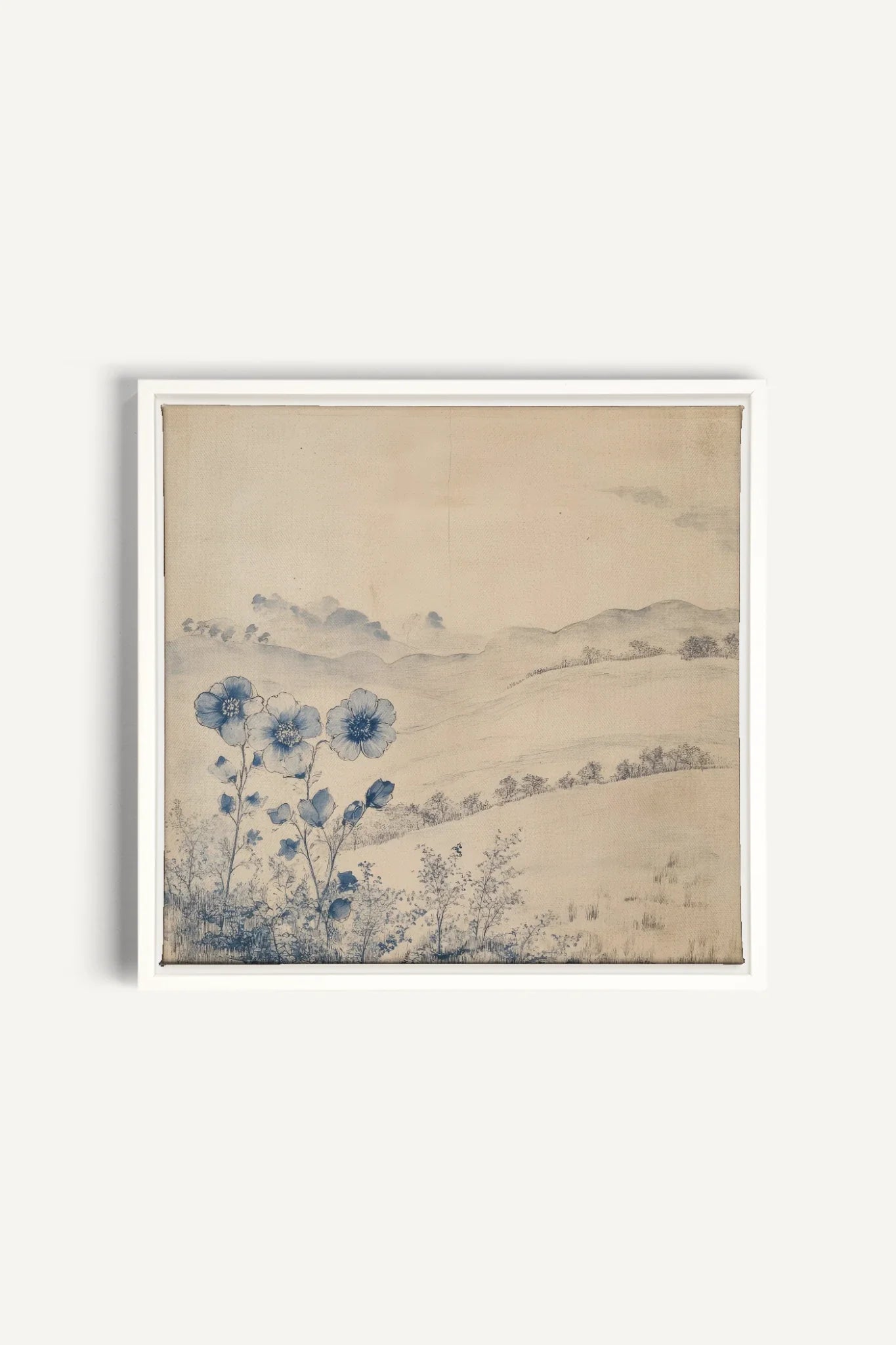 OLEKA CANVAS - FLORAL HILLS, Oeuvre sur toile étirée, encadré Blanc