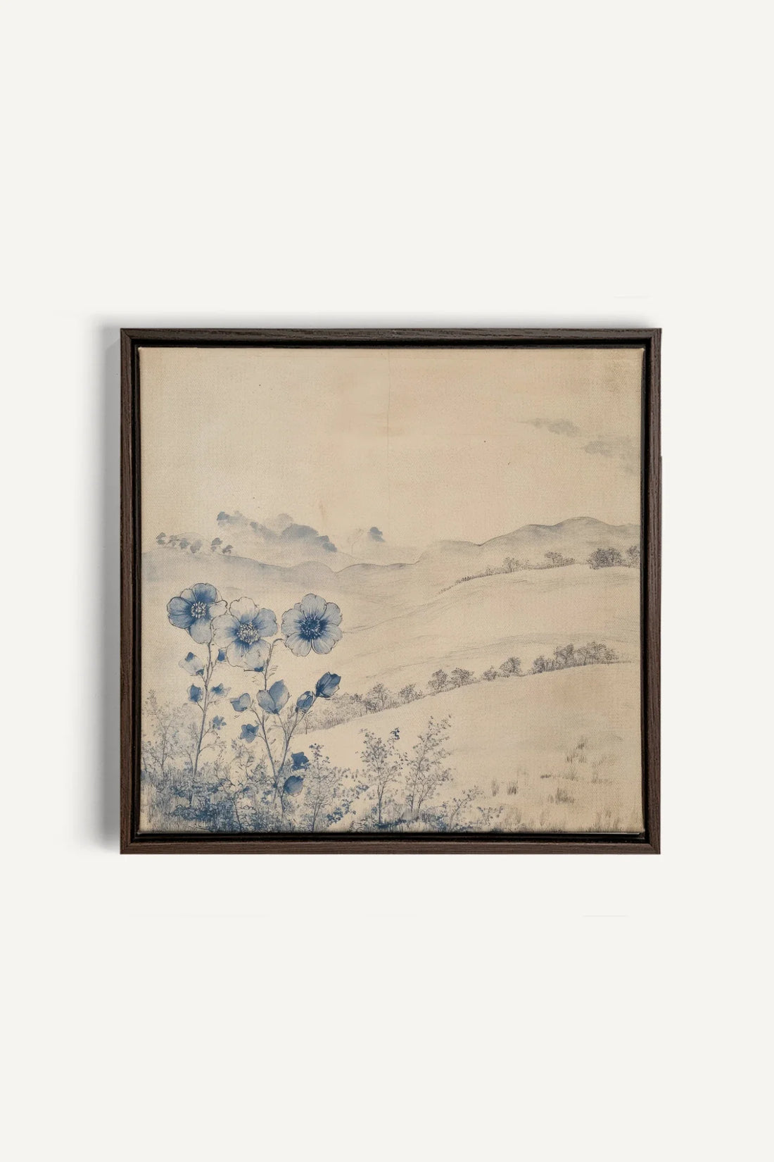 OLEKA CANVAS - FLORAL HILLS, Oeuvre sur toile étirée, encadré Brun Noyer