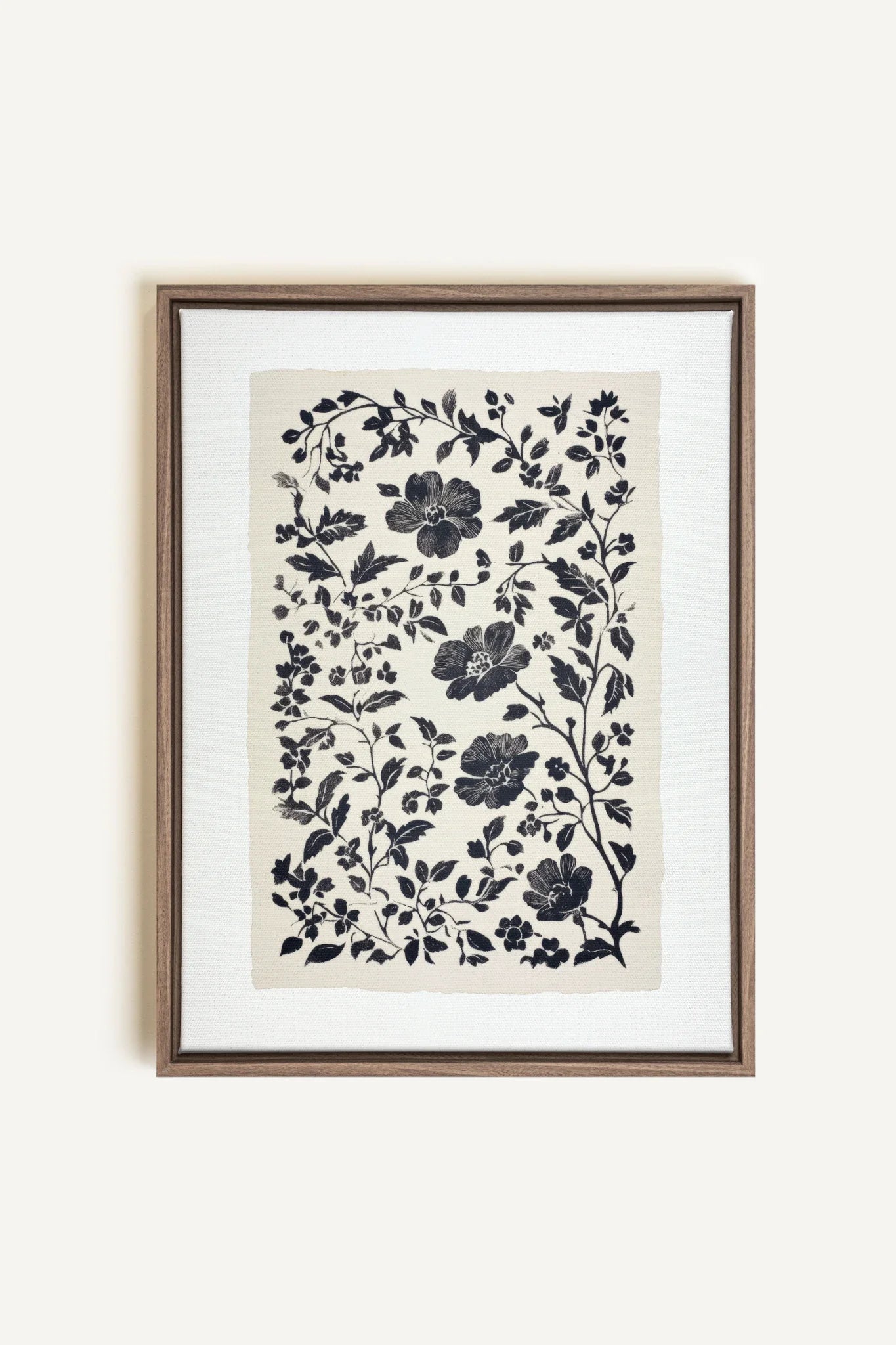 OLEKA CANVAS - FLORAL SHADOW, Oeuvre sur toile étirée, encadré Brun Chêne