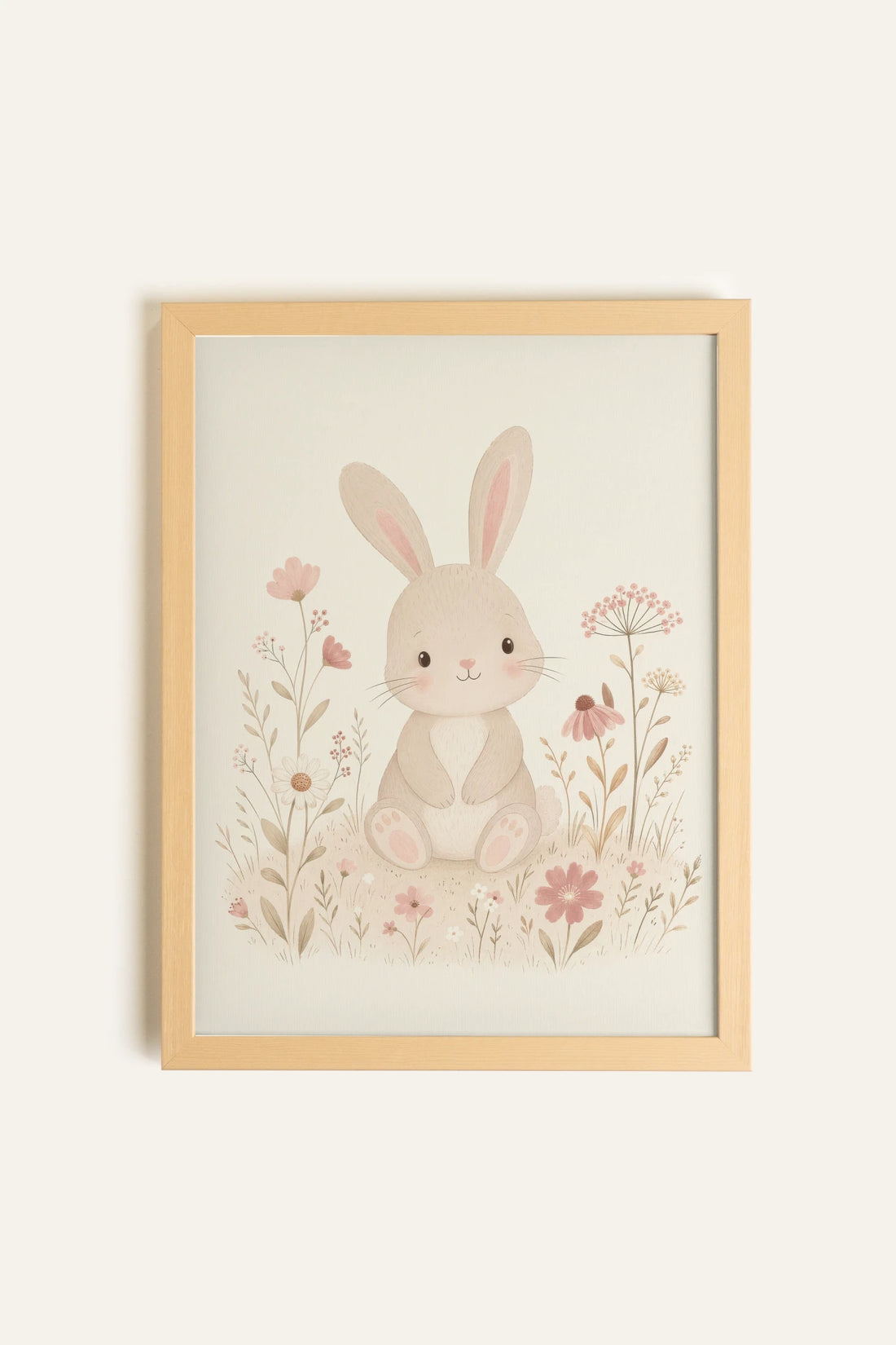 FLOWER BUNNY, Oeuvre sur toile rigide, encadré Naturel Clair