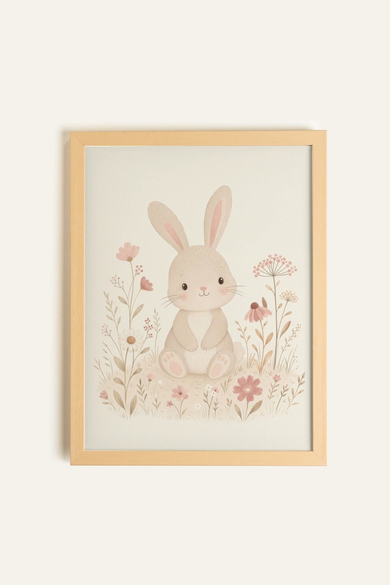 FLOWER BUNNY, Oeuvre sur toile rigide, encadré Naturel Clair