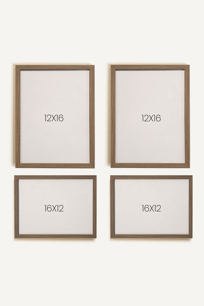 LITTLE COMPANION, set of 4 works on rigid canvas, framed in brown oak