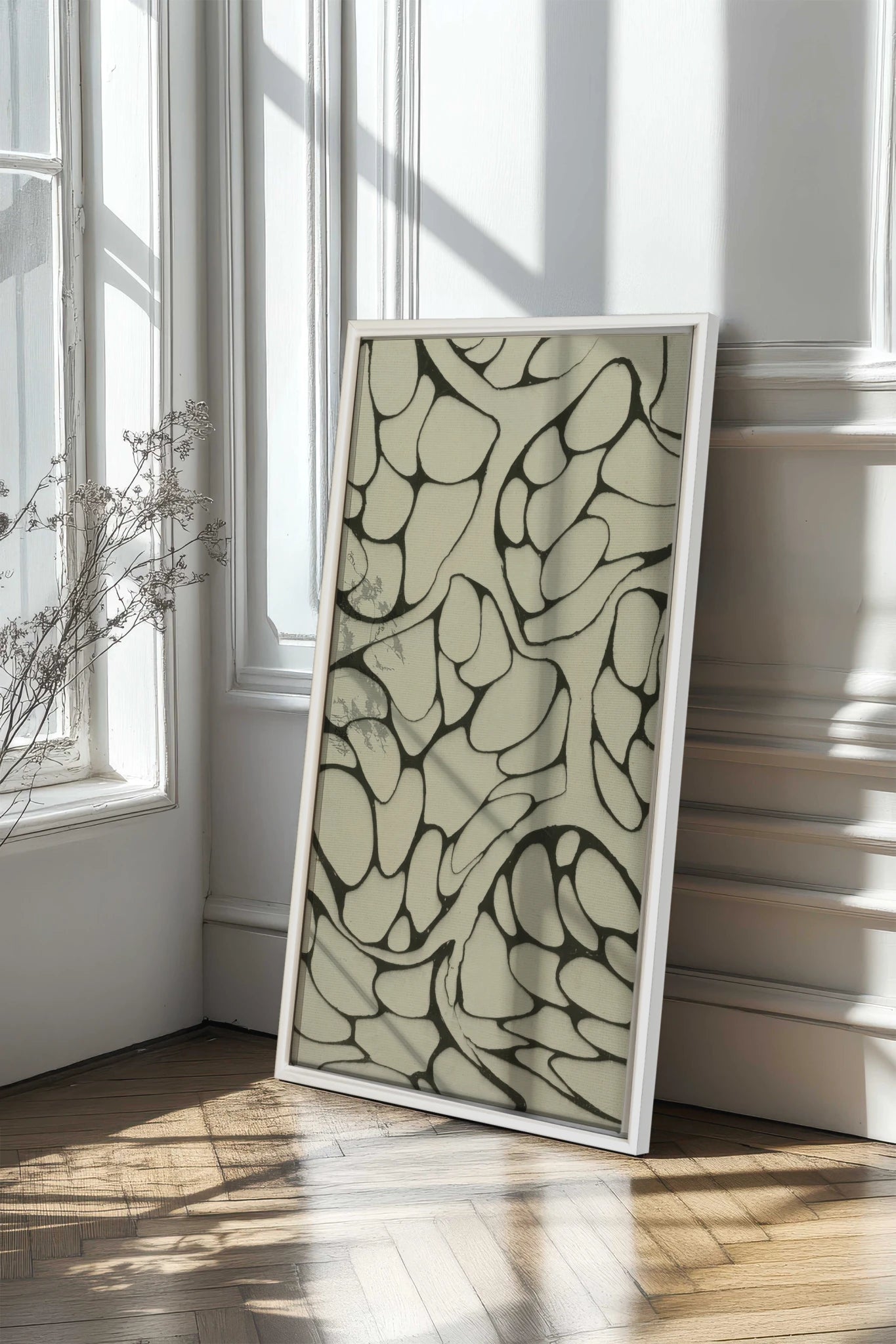 FORMES MINÉRALES, Oeuvre sur toile étirée, encadré Blanc