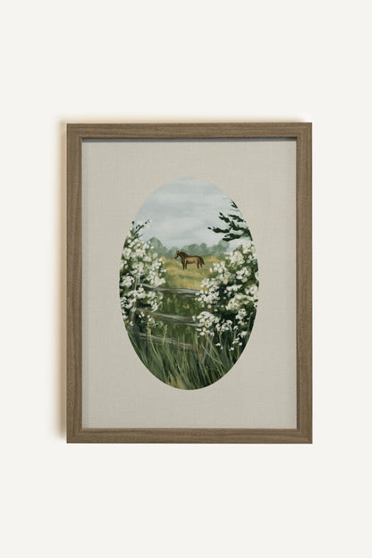 GALOP DES PRÉS, Work on canvas, oak brown frame