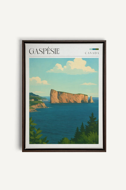 OLEKA CANVAS - GASPÉSIE, Oeuvre sur toile étirée, encadré Brun Noyer