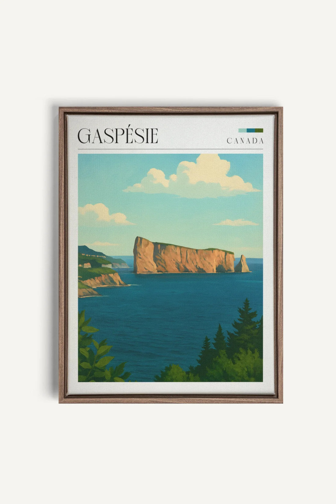 OLEKA CANVAS - GASPÉSIE, Oeuvre sur toile étirée, encadré Brun Chêne