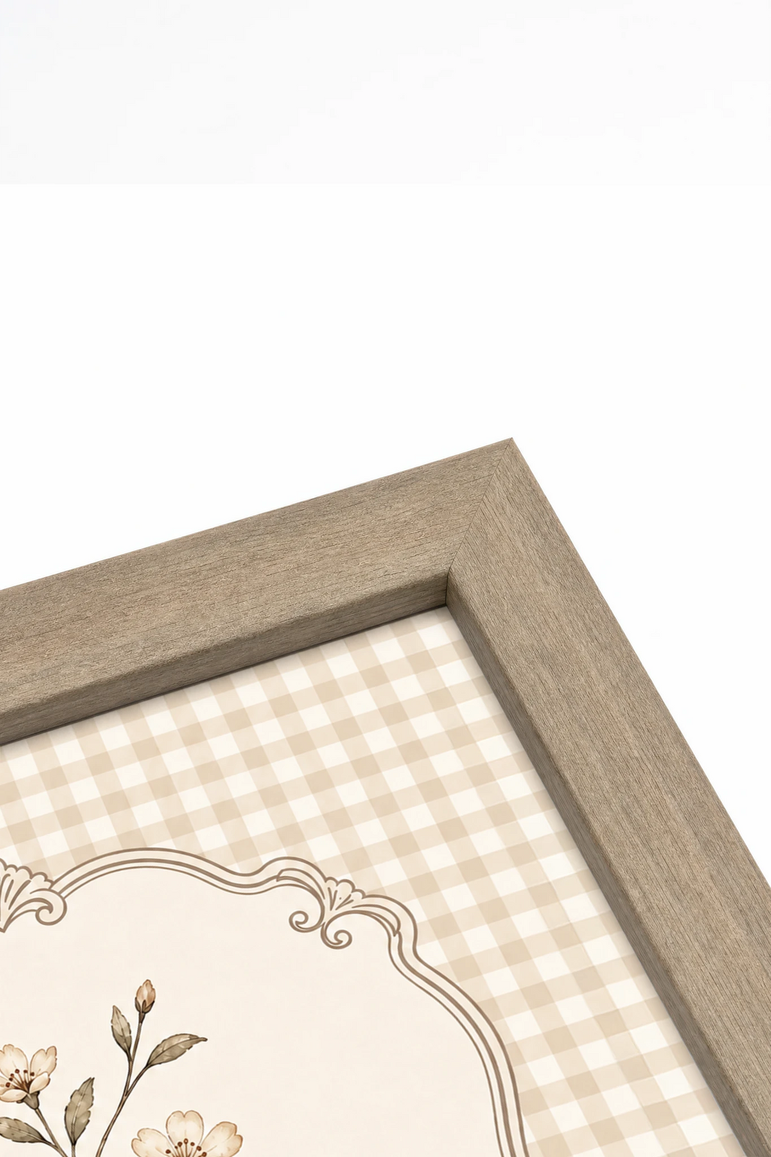 GINGHAM BLOOM, Oeuvre sur toile rigide, encadré brun chêne