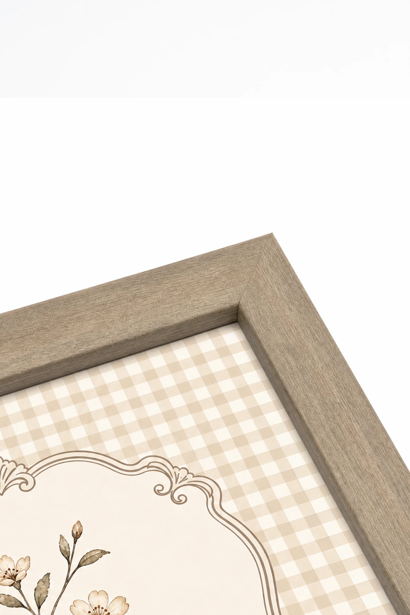 GINGHAM BLOOM, Artwork on rigid canvas, framed in oak brown