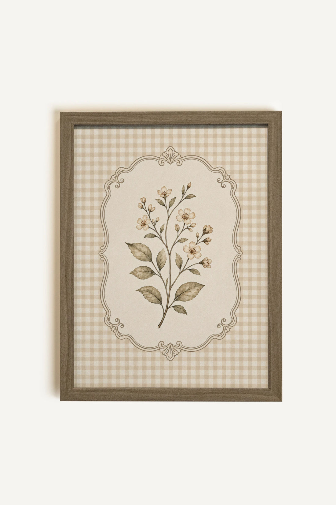 GINGHAM BLOOM, Oeuvre sur toile rigide, encadré brun chêne