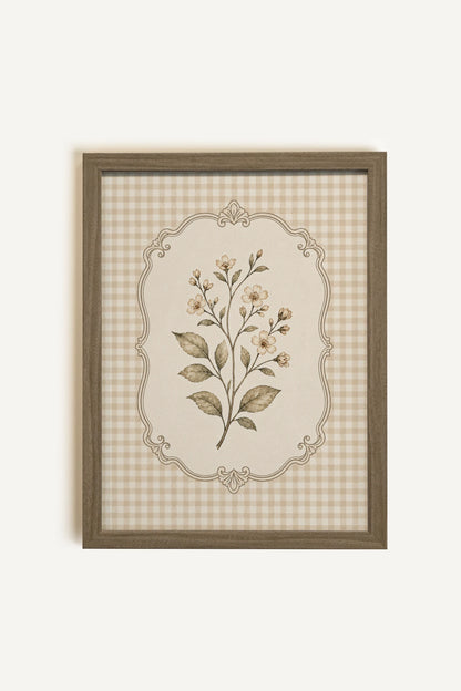 GINGHAM BLOOM, Artwork on rigid canvas, framed in oak brown