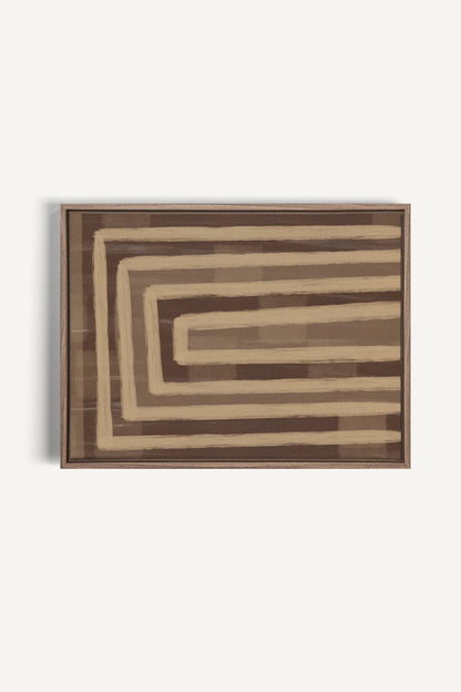 OLEKA CANVAS - GOLDEN MAZE, Oeuvre sur toile étirée, encadré Brun Chêne