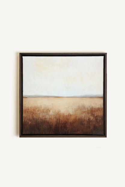 OLEKA CANVAS - GOLDEN PLAINS, Oeuvre sur toile étirée, encadré Brun Noyer
