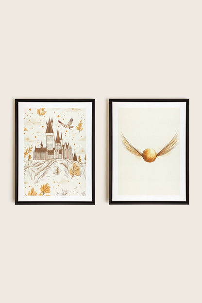 OLEKA CANVAS - GOLDEN WINGS DUO, 2 Oeuvres sur toile étirée, encadré Noir