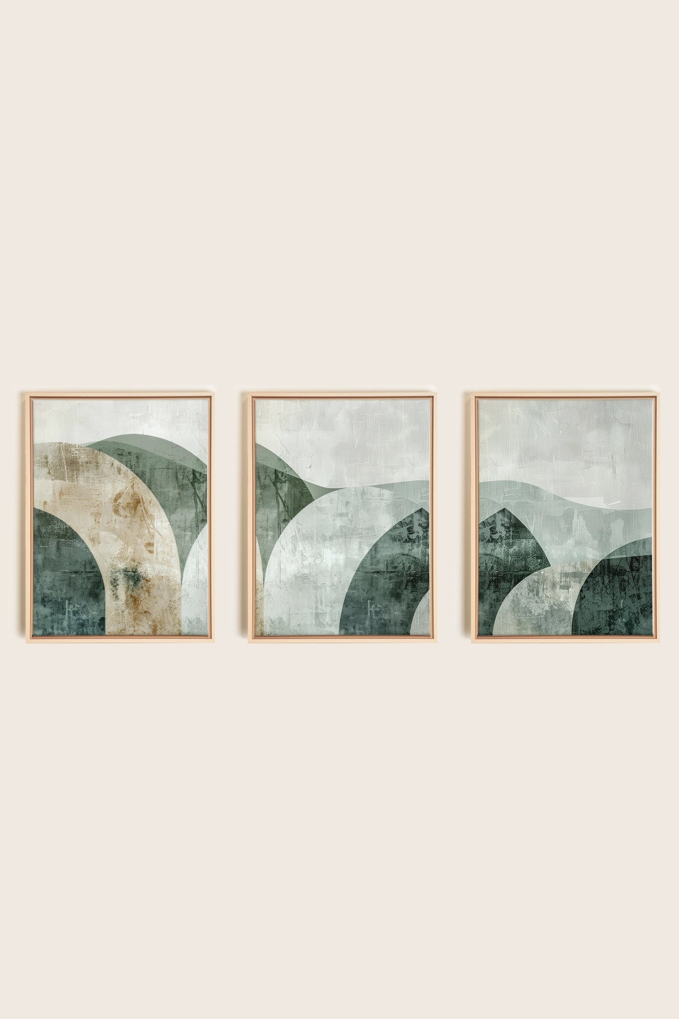 GREEN ELEGANCE TRIO, 3 Oeuvres sur toile étirée, encadré Naturel Clair