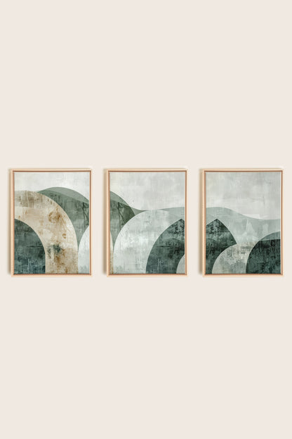 GREEN ELEGANCE TRIO, 3 Oeuvres sur toile étirée, encadré Naturel Clair